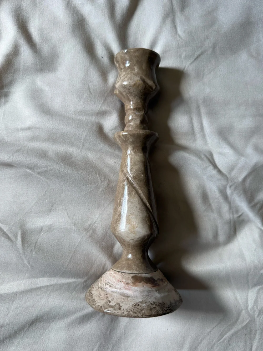 Brown Marbleized Ceramic Candlestick Holder - Unbranded